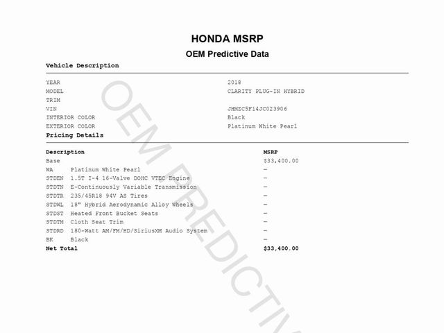 2018 Honda Clarity Plug-In Hybrid Base