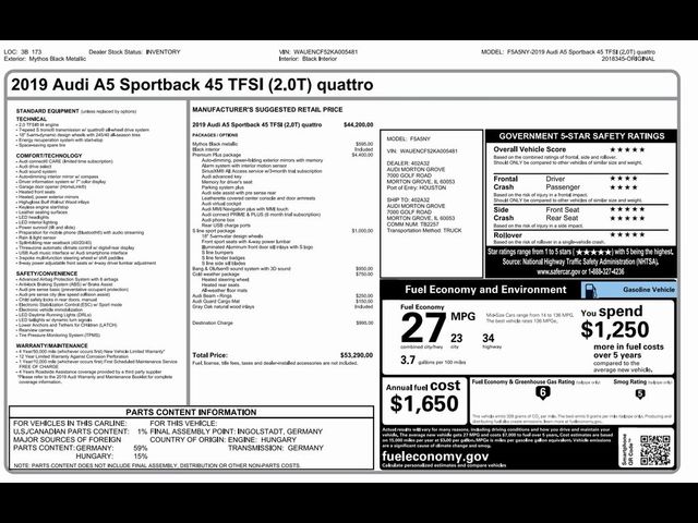 2019 Audi A5 Sportback Premium Plus