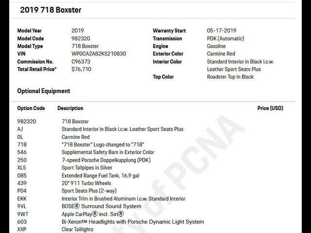 2019 Porsche 718 Boxster Base