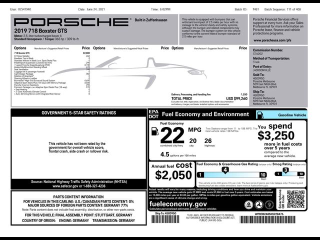 2019 Porsche 718 Boxster GTS