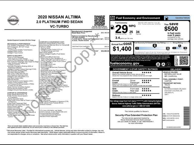 2020 Nissan Altima 2.0 Platinum