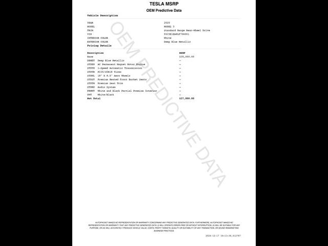 2020 Tesla Model 3 Standard Range Plus