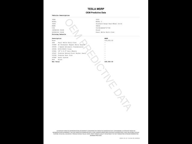 2020 Tesla Model 3 Standard Range Plus