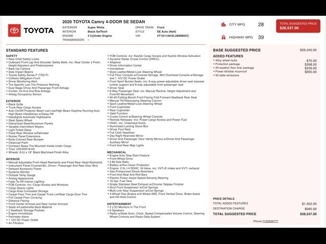 2020 Toyota Camry SE