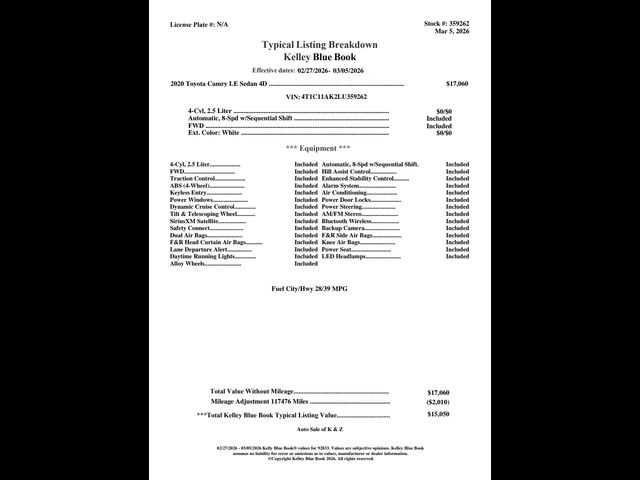 2020 Toyota Camry LE