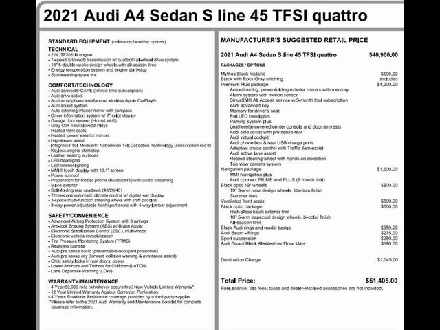 2021 Audi A4 S Line Premium Plus