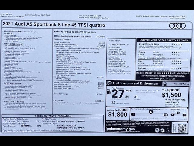 2021 Audi A5 Sportback S Line Premium Plus