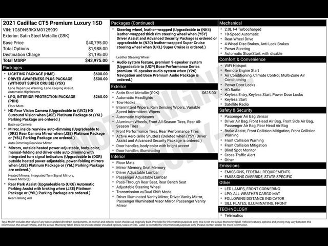 2021 Cadillac CT5 Premium Luxury