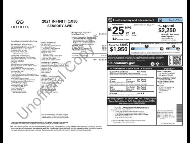 2021 INFINITI QX50 Sensory