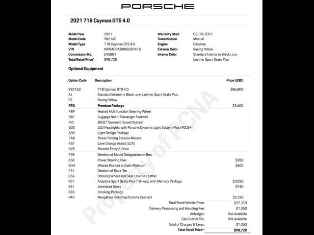 2021 Porsche 718 Cayman GTS 4.0