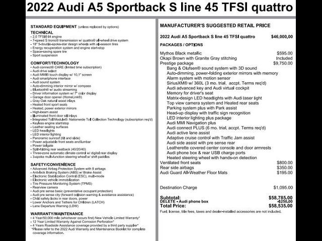 2022 Audi A5 Sportback S Line Prestige