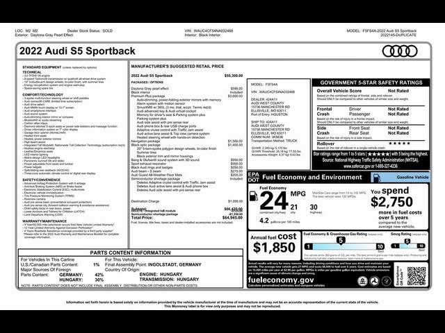 2022 Audi S5 Sportback Premium Plus