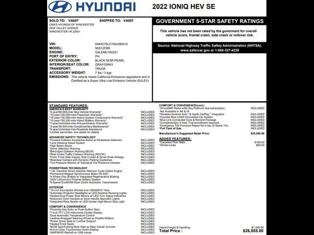 2022 Hyundai Ioniq Hybrid SE