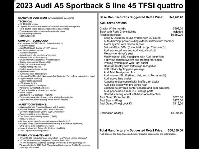 2023 Audi A5 Sportback S Line Prestige