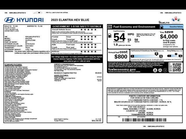 2023 Hyundai Elantra Hybrid Blue