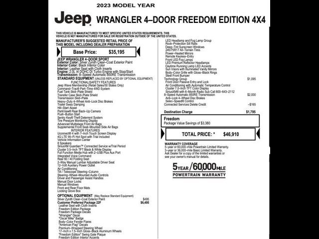 2023 Jeep Wrangler Freedom