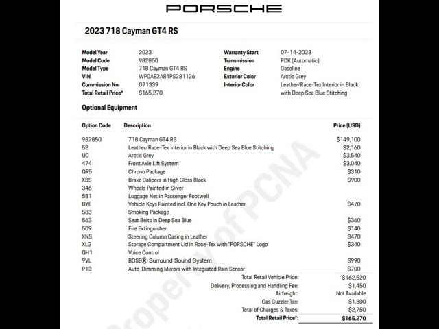 2023 Porsche 718 Cayman GT4 RS