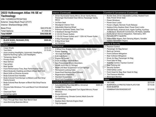 2023 Volkswagen Atlas 3.6L V6 SE Technology