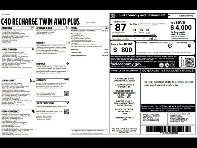 2023 Volvo C40 Recharge Pure Electric Plus