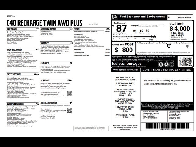 2023 Volvo C40 Recharge Pure Electric Plus