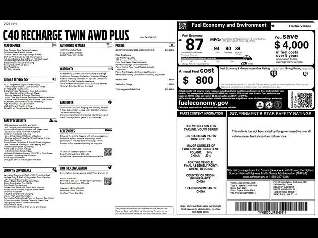 2023 Volvo C40 Recharge Pure Electric Plus