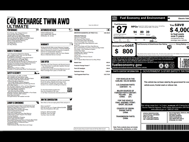 2023 Volvo C40 Recharge Pure Electric Ultimate