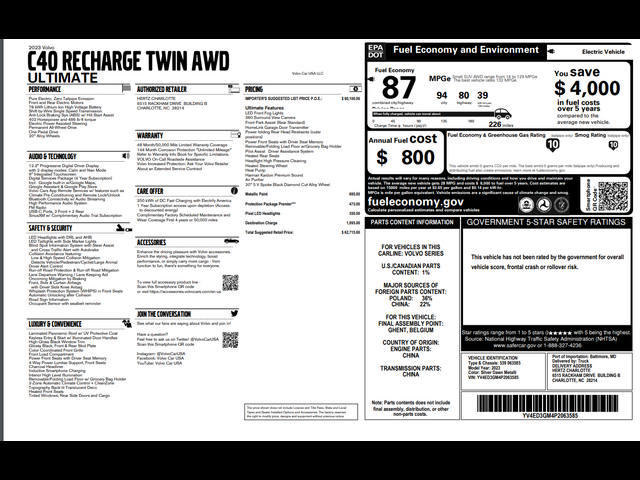 2023 Volvo C40 Recharge Pure Electric Ultimate