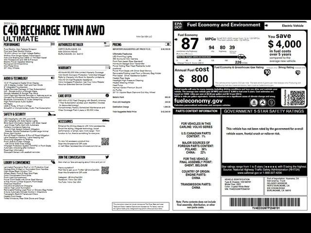 2023 Volvo C40 Recharge Pure Electric Ultimate