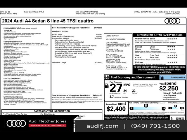 2024 Audi A4 S Line Premium Plus