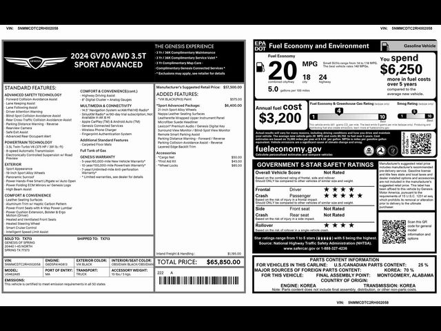 2024 Genesis GV70 3.5T Sport