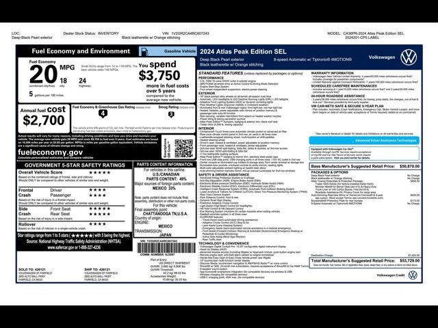 2024 Volkswagen Atlas 2.0T Peak Edition SEL