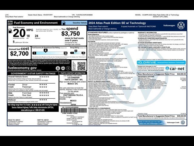 2024 Volkswagen Atlas 2.0T Peak Edition SE w/Technology