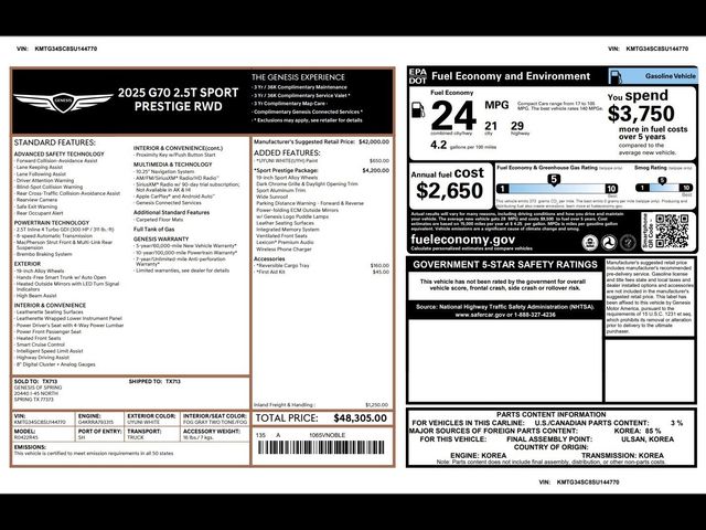 2025 Genesis G70 2.5T