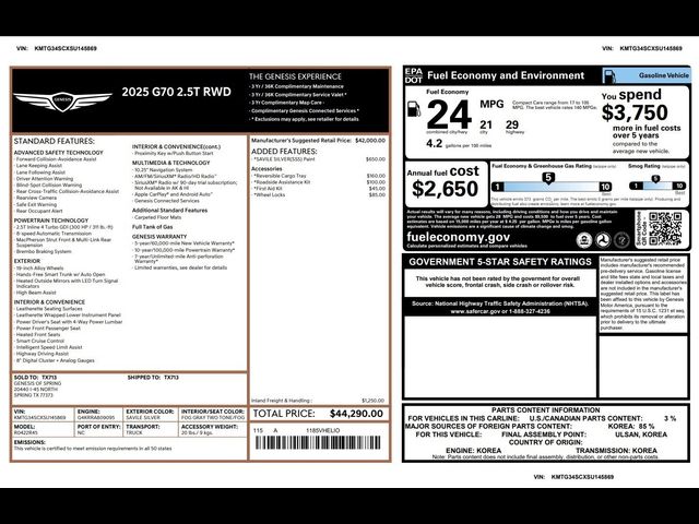 2025 Genesis G70 2.5T