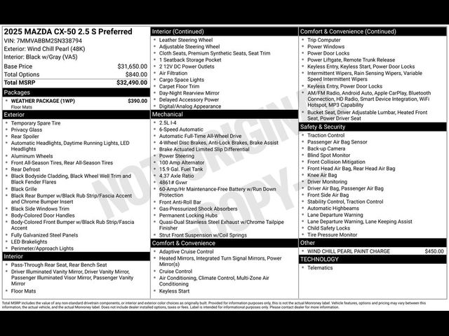 2025 Mazda CX-50 2.5 S Preferred Package