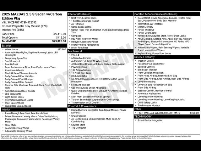 2025 Mazda Mazda3 Sedan 2.5 S Carbon Edition