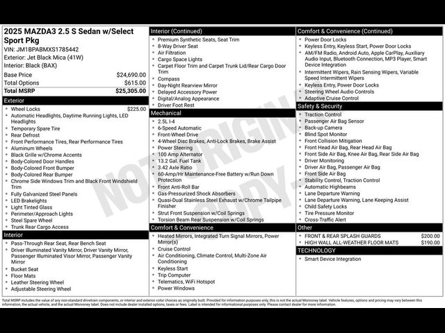 2025 Mazda Mazda3 Sedan 2.5 S Select Sport