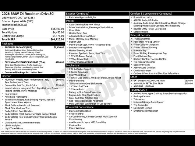 2026 BMW Z4 sDrive30i