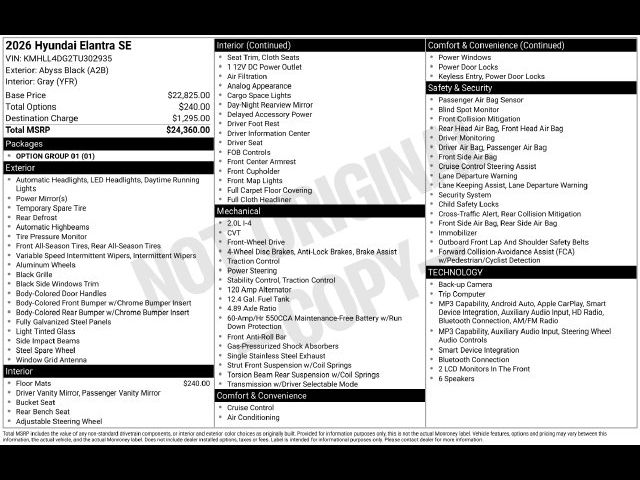 2026 Hyundai Elantra SE